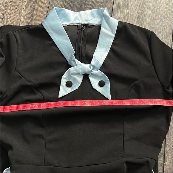 NWOT Elegant Black Dress with Blue Accents 50’s Style size L - Picture 6 of 12